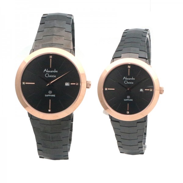 Alexandre Christie AC 8568 Rosegold Black Couple Sapphire